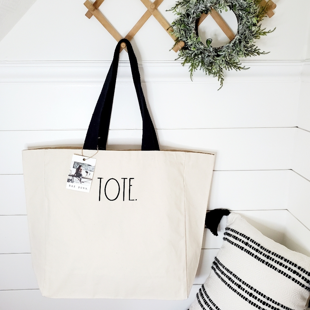 Rae Dunn 'TOTE' Large Natural Canvas Tote Shoulder Bag